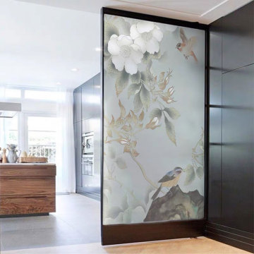 Bird Decorative Film Flower Painting Window Sticker Stained Static Glass Film Privacy Kitchen Bathroom Door Custom Home Decor