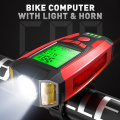 Waterproof Bicycle Computer With Light USB Charging Bike Front Light Flashlight Handlebar Cycling Head Light w/ Horn Speed Meter