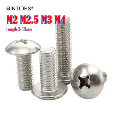 QINTIDES M2 M2.5 M3 M4 Crosss recessed mushroom screws 304 stainless steel Truss screw phillips screws