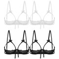 Women Erotic Open Cups Bra See Through Sheer Lace Sexy Lingerie Ribbons Tie-up Adjustable Straps Underwired Transparent Bra Tops