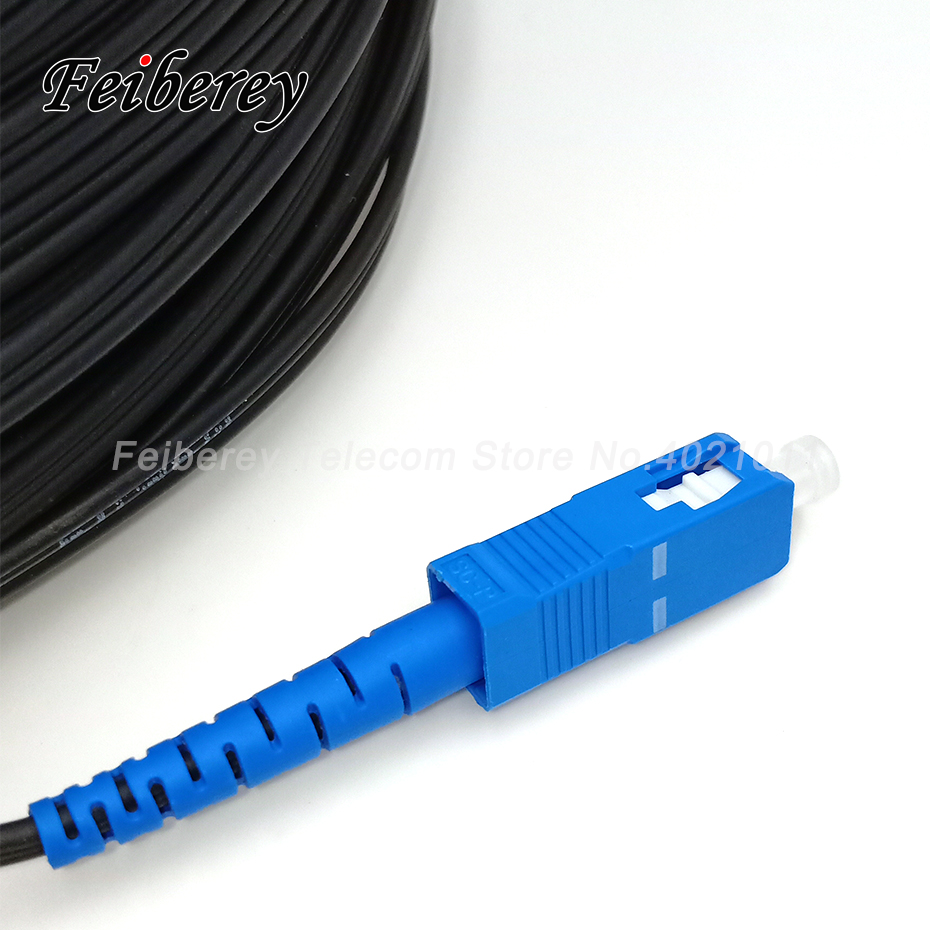 30m SC to SC Fiber Optic Drop Cable Patch Jumper Outdoor SM Simplex G657A Single Fiber 3 Steel Wire SC/UPC Drop Cable for FTTH