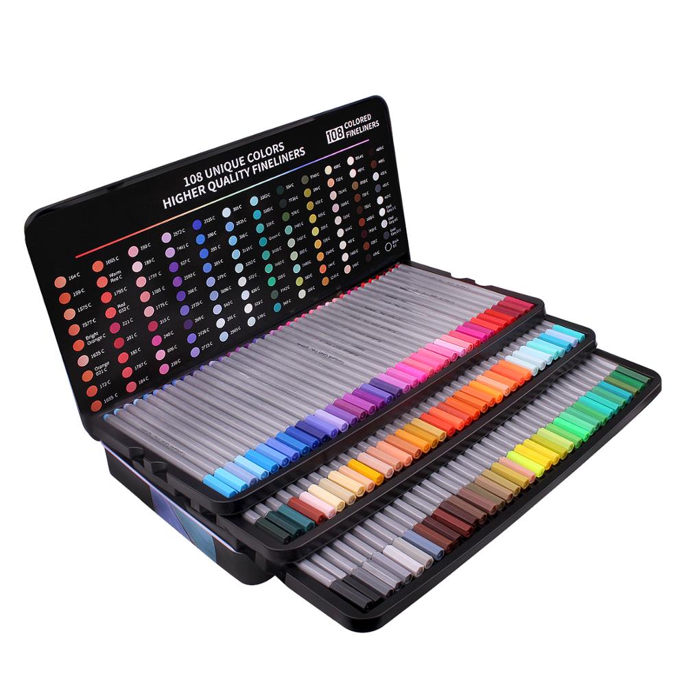 108 Colors Fineliner Color Pen Set Colorful Ultra Fine 0.4mm Felt Tips in 108 Individual Colors - Porous Point Marker Drawing