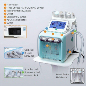 Multi-function 6 in 1 hydrafacial oxygen jet facial machine water dermabrasion small bubble skin rejuvenation whitening machine