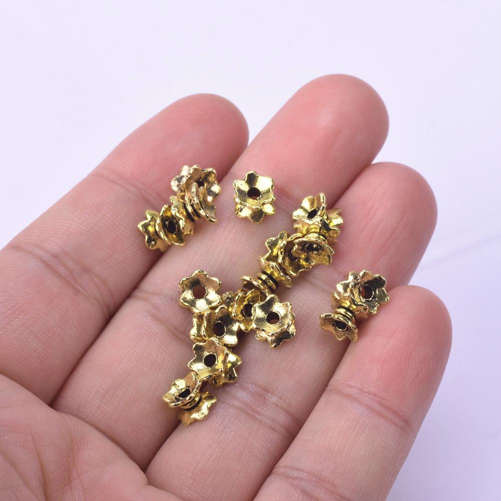 50pcs Antique Gold 7x4mm Metal Loose Spacer Beads lot for Jewelry Making DIY Crafts