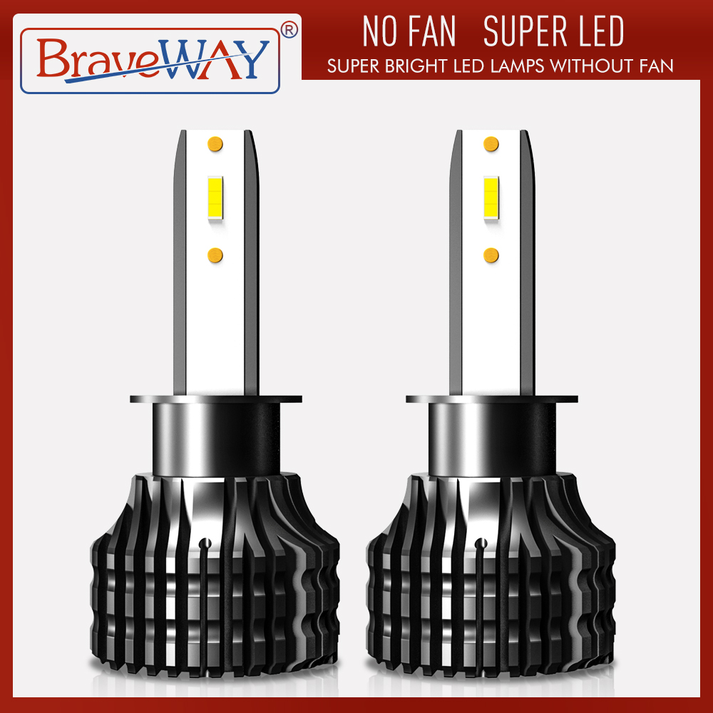 BraveWay Fanless LED H4 H7 H8 H11 HB3 HB4 LED Bulb Car Headlights High Low Beam 60W 6500K Auto Headlight 1860 Chip LED Car Light