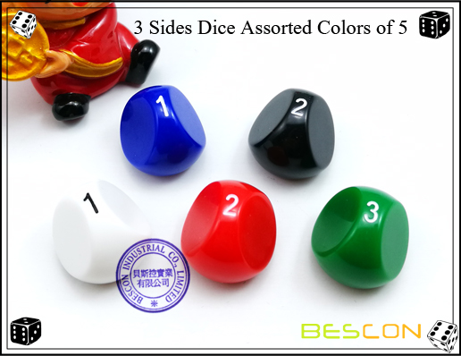 3 Sides Dice Assorted Colors of 5-4