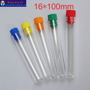50pcs/lot 16*100mm plastic test tube with plug hard plastic tube polystyrene test tube High transparency The color can choose
