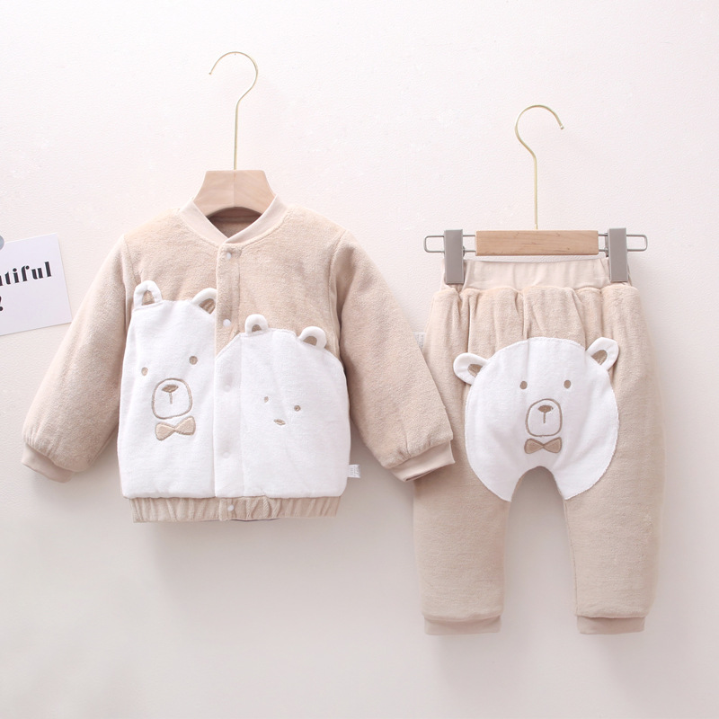 LZH 2020 New Autumn Winter Baby Boys Girls Clothes Round Neck Pure Cotton Keep Warm Clothing Newborn Baby Outing Casual Suits