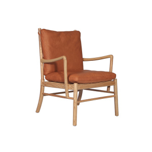 Wood Dining Chair with Light Brown Leather Seat