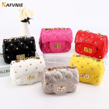 KAFVNIE Mini Children Handbag PU Rivet Children's Shoulder Bag Hot Pink Candy Change bag Kid Evening Party Birthday Purse Bags