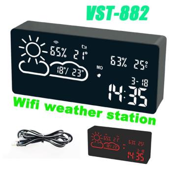 LED Digital Alarm Clock Radio With Temperature And Humidity Clock WIFI APP Smart Wireless Network Electronic Watch Table Clock