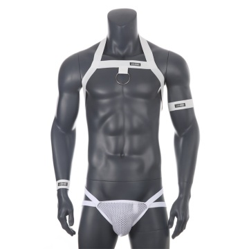 Men Sexy Underwear Set Shoulder Strap Harness G String Chest Elastic Band Jockstrap Thong Halter Bondage Hollow Costume Clubwear