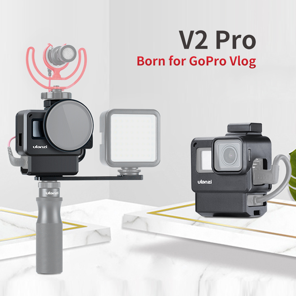 Ulanzi V2 Pro Sports Camera Cage Vlog Case Protective Cage Microphone Video Light 52mm Filter Mic Adapter for GoPro Hero 7 6 5