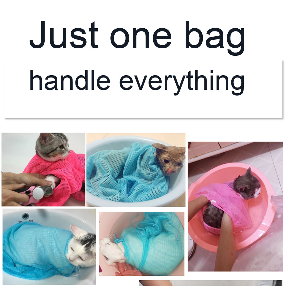 Mesh Cat Bathing Bag Cats Grooming Washing Bags Cat Bath Clean Bag No Scratching Bite Restraint Cat Supplies Nail Cutting YT0015