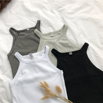 Summer Women Stretchy Halter Neck Tank Tops Female Slim Simple Casual Camis Sleeveless Solid T shirts Tops DX7134