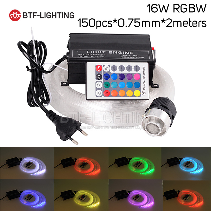 16W RGBW 150pcs*0.75mm*2M LED Fiber optic light Star Ceiling Kit Lights optical lighting+RF 24key Remote engine