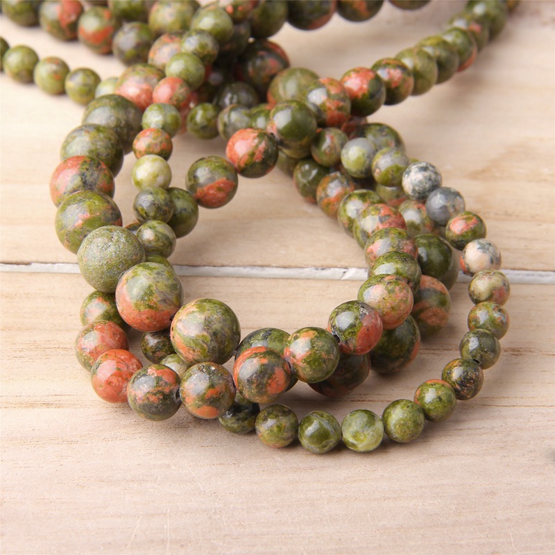 Natural green red Unakite genuine Stone beads 6mm 8mm 10mm Loose spacer Beads Accessories For women Jewelry Making diy bracelet