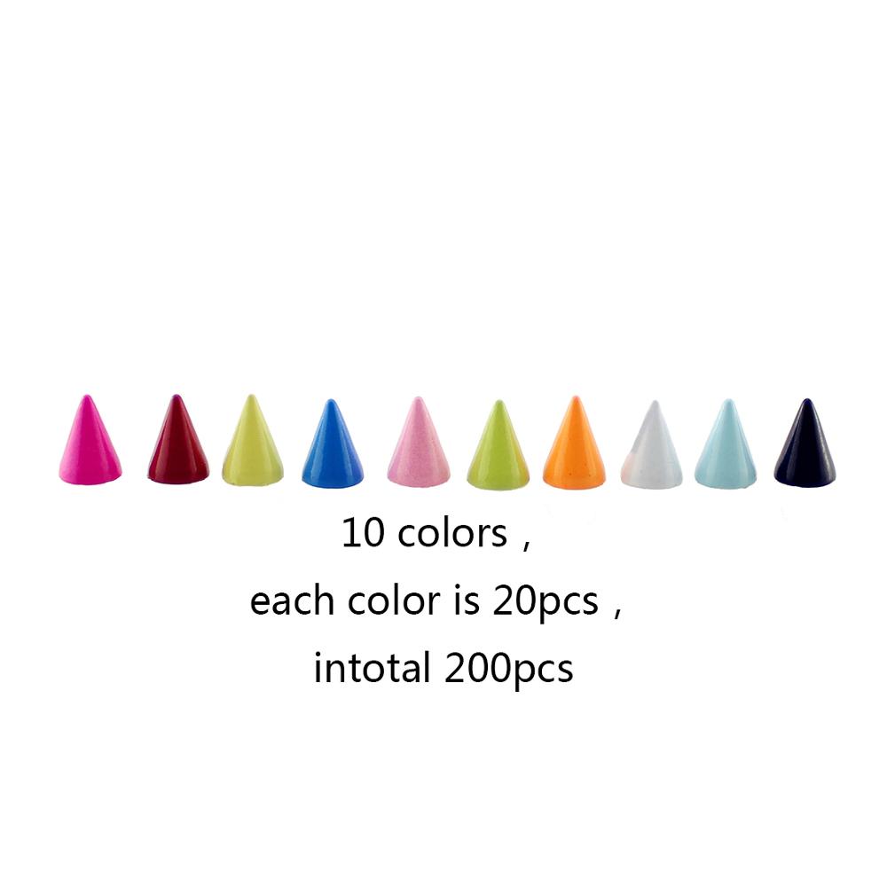 200pcs 7*10mm Colorful Painted Bullet Cone Studs And Spikes For Clothes DIY Garment Rivets For Leather Handcraft Remachadora