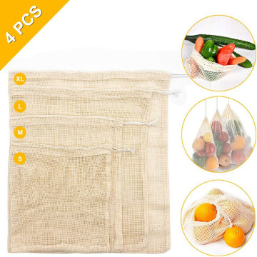 4PCS S/M/L/XL Reusable Produce Bags for Fruit Vegetable Bread Zero-waste Cotton Eco friendly Biodegradable Products Mesh Net Bag
