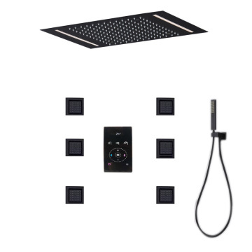 Ceiling Mounted Smart Shower System Thermostat Faucets Luxury LED Showerhead Set Rainfall Shower Panel Black 500*360mm Bathroom