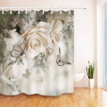 Roses Butterfly Flower White Shower Curtains Floral Leaf Waterproof Polyester Bathroom Curtain Fabric for Bathtub Decor