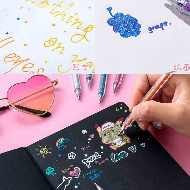 1.0mm Flash Glitter Colored Gel Pen Stardust Painting Pen Highlighters Pen Art Markers for Scrapbooking Diy Stationary
