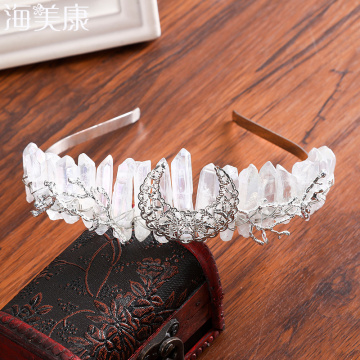 Haimeikang Moon Crystal Headband Rock Crystal Crown Comb Hair Band Bridal Jewelry Tiara Stone Wedding Hair Accessories