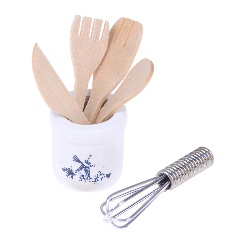 1pcs Wooden Knife And Fork Metal Whisk Jar Set Dollhouse Miniatures 1:12 Accessories Doll House Mini Kitchen Accessories