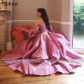 Booma Elegant Pink Prom Dresses Bishop Sleeves High Slit Taffeta Evening Dresses Sweetheart A-line Long Party Gowns with Buttons