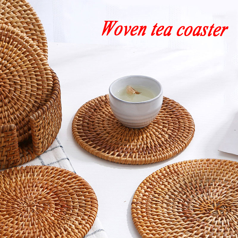 Round Rattan Coasters Insulation Placemats Cup Mats Table Padding Heat Resistant Woven Table Mat Kitchen Decoration Accessories