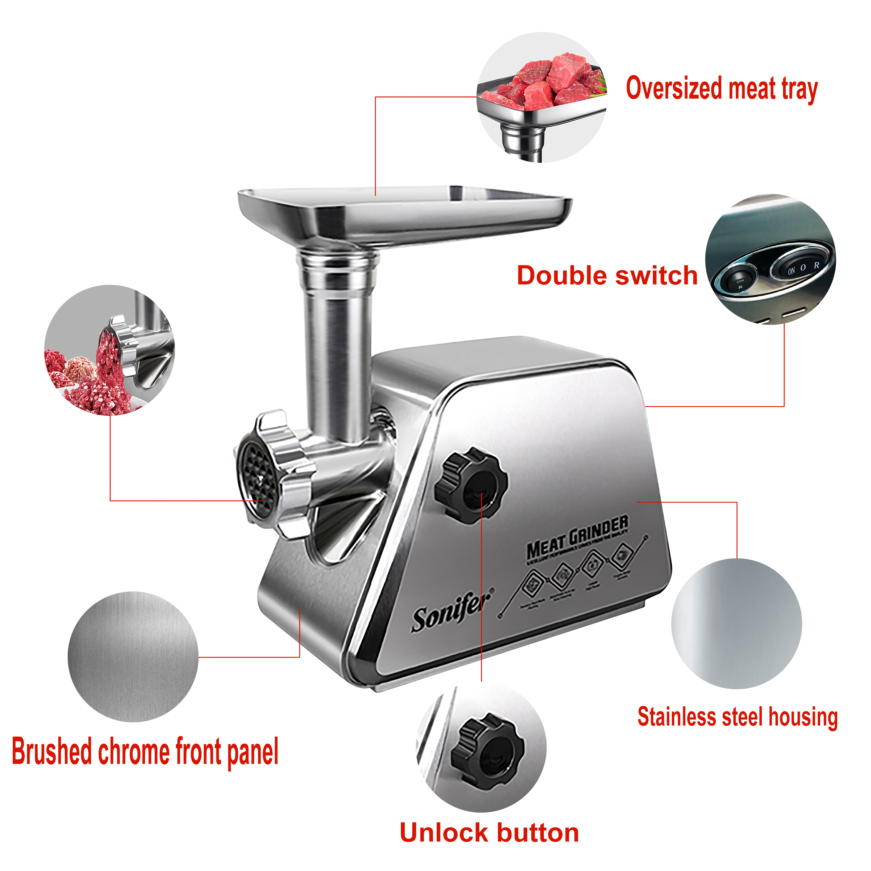 Electric Meat Grinders Stainless Steel Housing Heavy Duty Grinder Home Meat Mince Sausage Stuffer Food Processor Sonifer