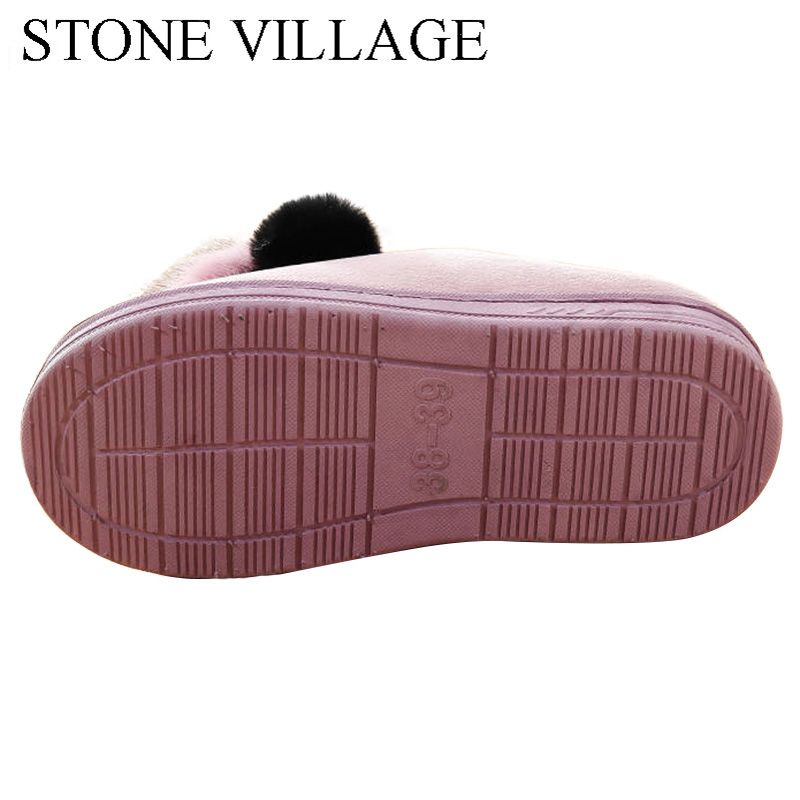 STONE VILLAGE Cute Cartoon Animation Panda Women Slippers Ladies Non-Slip Slip On Warm Plush Slippers Indoor Home Slippers Shoes