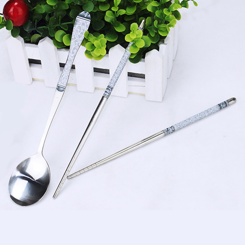 1 set Stainless Steel Spoon and Chopsticks Korean Sushi ChopSticks Learner Gifts Set 5 Patten Cookware Tableware Kit