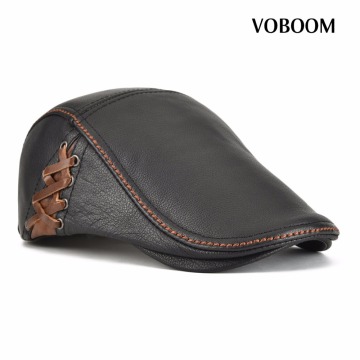 VOBOOM Autumn Winter Leather Flat Cap Men Women Gold Ivy Cabbie Hat Duckbill Boina Berets 176