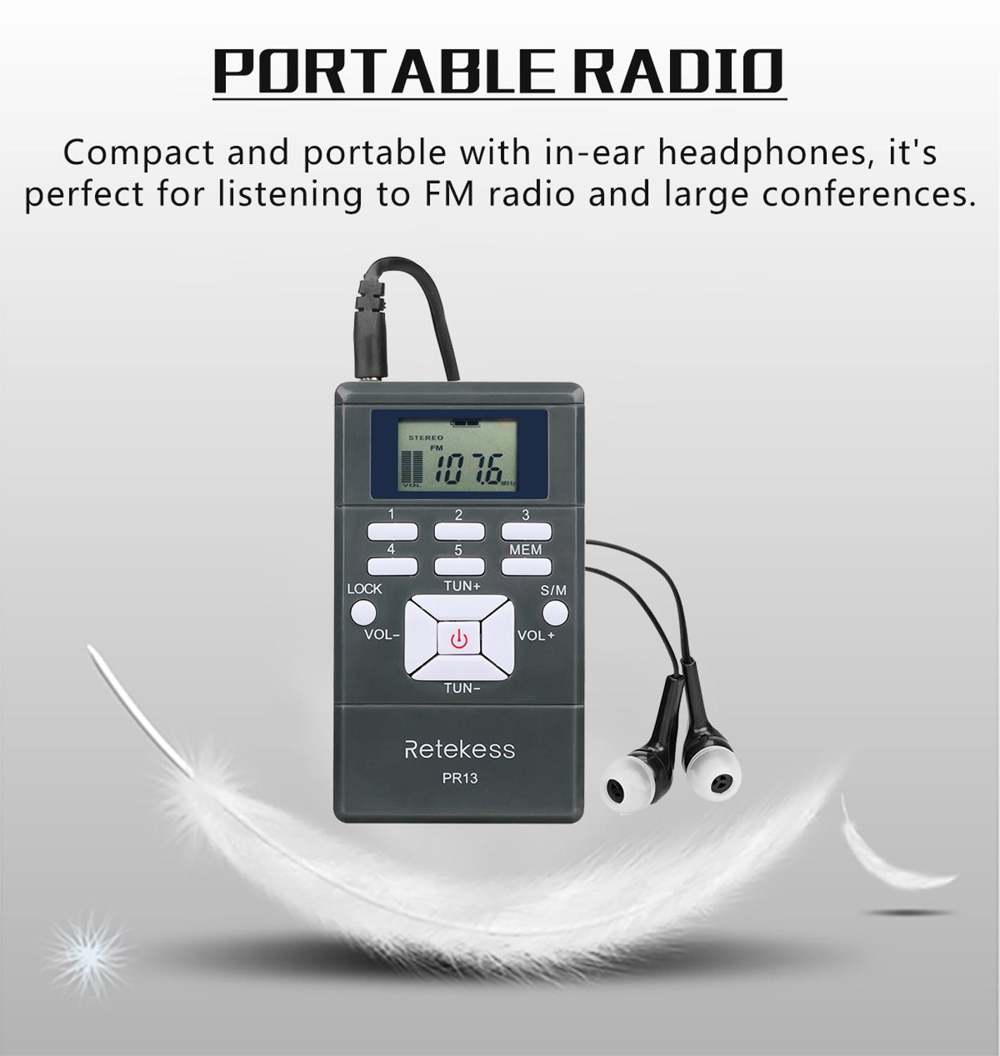 RETEKESS PR13 Radio Receiver FM Stereo Portable Radio DSP Mini Digital Clock Receiver For For Church Meeting Museum Tour Guiding
