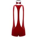 Mens One-piece Soft Velvet Christmas Lingerie Wide Straps Racer Back Leotard Bodysuit Wrestling Singlet Underwear with Bowtie