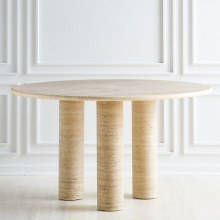 Italian Style Designer Beige Travertine Stone Table