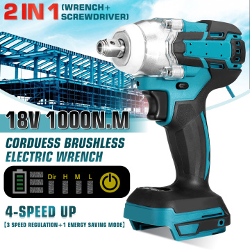 Update 4 speed Brushless Cordless Electric Impact Wrench Rechargeable 1/2 inch Wrench Power Tools for Makita 18V Battery 520N.M