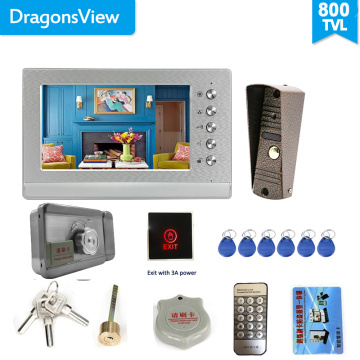 Dragonsview 7 Inch Video Intercom with Lock Video Door Phone Doorbell Camera Exit Unlock Button Day Night Vision Waterproof