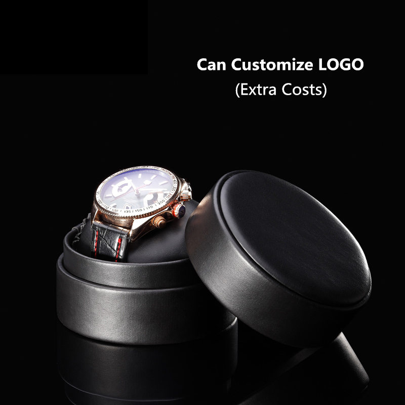 Wholesal Black Leather Watch Storage Boxes Case Single Watch Storage Case New Brand Roll Watch Gift Box Can Customize LOGO