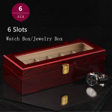 (Special Price) 6 Slots Wooden Watch Organizer Light Red MDF Wood Watch Boxes Case Jewelry Display Gift Case Holder