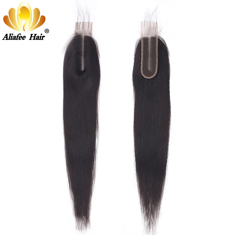 AliAfee Brazilian Natural Color Straight 2X6 Lace Closure 100% Human Hair Lace Closure Middle Part 8-20 Inches Remy Hair