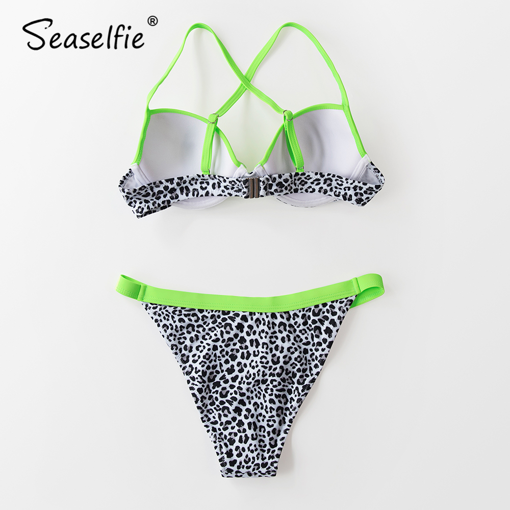 SEASELFIE Sexy Underwire Push Up Low-waist Bikini Sets Swimwear Women Swimsuit Bathing Suit 2021 Leopard Neon Bikinis Beachwear