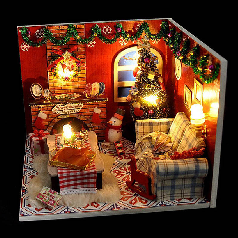 DIY Wooden Miniature DollHouse Christmas Furniture Toy Miniatura Puzzle Model Handmade Dollhouse Birthday Gift For Kids