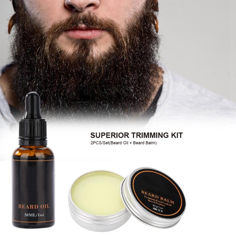 Men Beard Styling Shaving Tool Kit Mustache Hair Shaping Care Beard Oil Balm Comb Moisturizing Wax Scissors Soft Brush Bag Set