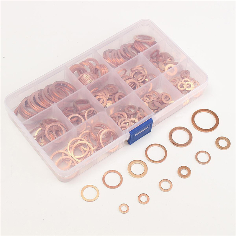 280pcs Solid Copper Washers Copper Gasket Washers Sealing Ring Set With Box 12 Sizes