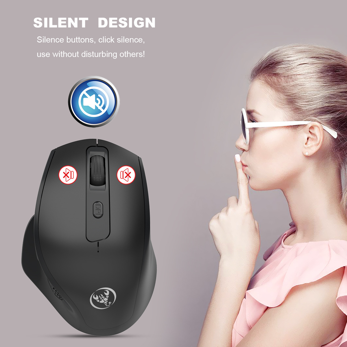 Hongsund T28 Vertical Wireless Silent Charging Mouse 6-key Wireless Mouse 2400 DPI Adjustable Healthy Mouse