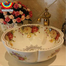 Europe Style Handmade Flower Shape Countertop Ceramic Bathroom Basin Bathroom Sink