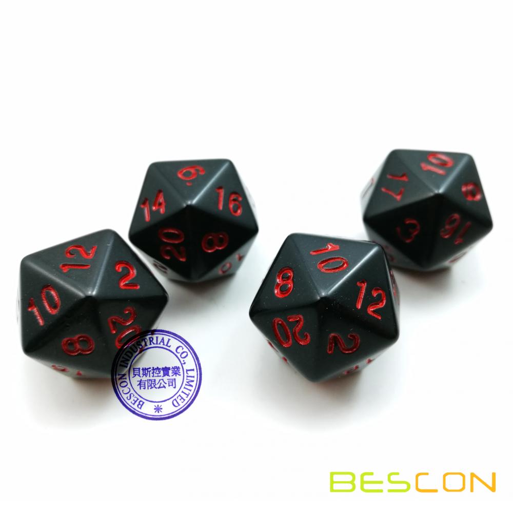 Set of 10pcs Black 20 Sides Dice Black Opaque D20 with Red Numbers 10pcs Set