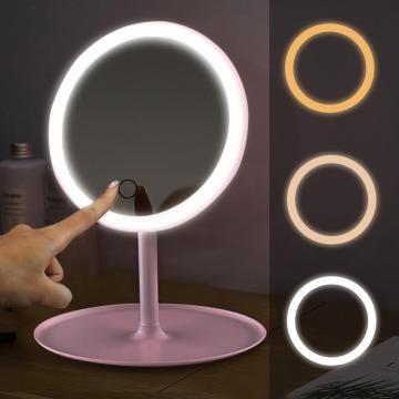 Illuminated Makeup Mirror Ring Light LED HD Vanity Mirror Smart Touch Control Stand Up Desk Table Mirror USB Charge